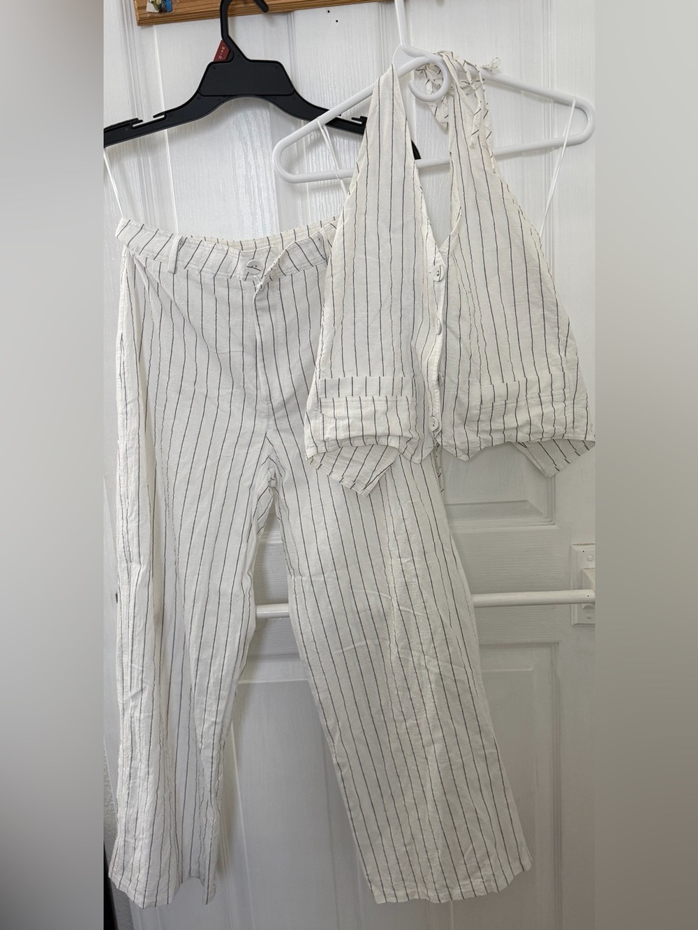 Princess Polly White and Black Pinstripe Wide Leg Jumpsuit Set